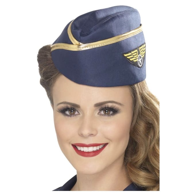 Stewardessen verkleed hoedje - blauw - Carnavalskleding accessoires