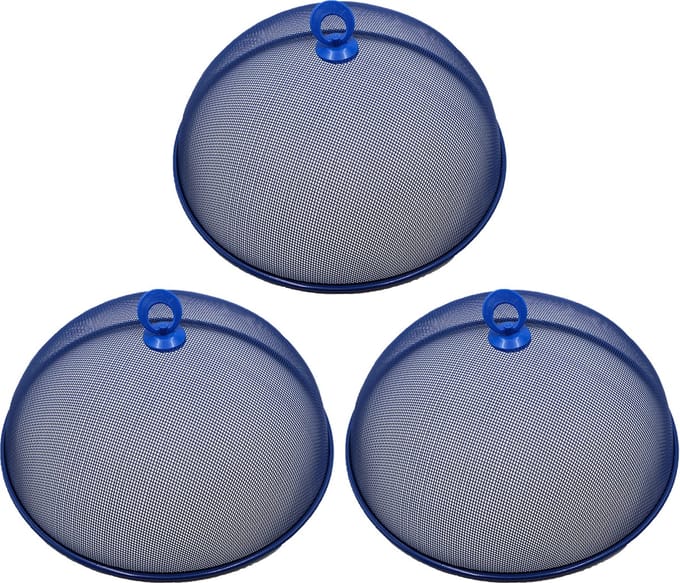 Haushaltshelden Vliegenkap/voedselkap - 3x - blauw - metaal - D35 x H16 cm