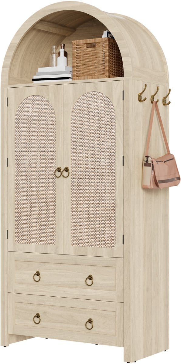 Sideboard - rattan boogdesign met laden - zijhaken - ventilerende opbergruimte