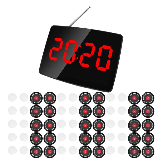 Draadloos Oproepsysteem Volume Regelbaar Groot Bereik 30 Pagers 1 Ontvanger voor Restaurant Hotel EU EU Plug black