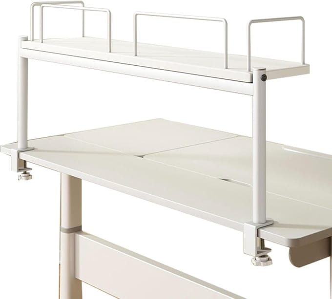 Bureaurek met klem - Bureau organizer - Ruimtebesparend opbergen - Dubbele verdiepingen - Tot 100 cm breed - Wit