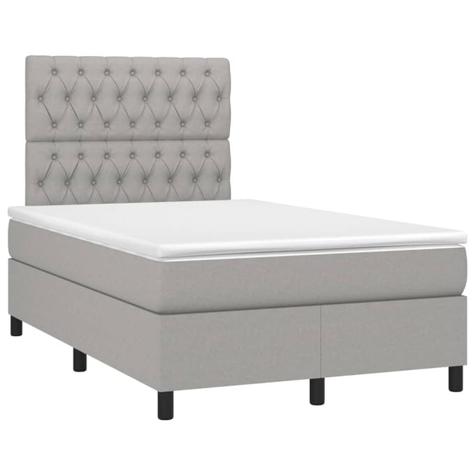 vidaXL - Boxspring - met - matras - en - LED - stof - lichtgrijs - 120x200 - cm
