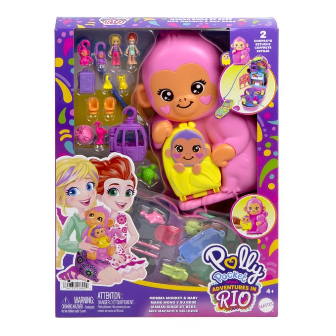 Polly Pocket Jungle Moederaap en Baby - Speelfigurenset