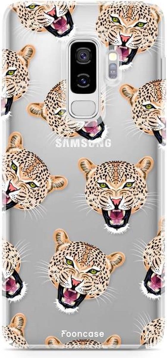 Fooncase Hoesje Geschikt voor Samsung Galaxy S9 Plus - Shockproof Case - Back Cover / Soft Case - Cheeky Leopard / Luipaard hoofden