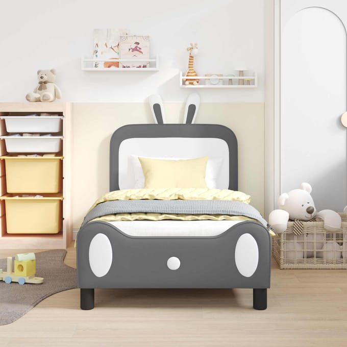 vidaXL - Kinderen - bedframe - met - hoofdboard - Lichtgrijs - 80 - x - 160 - cm - PU