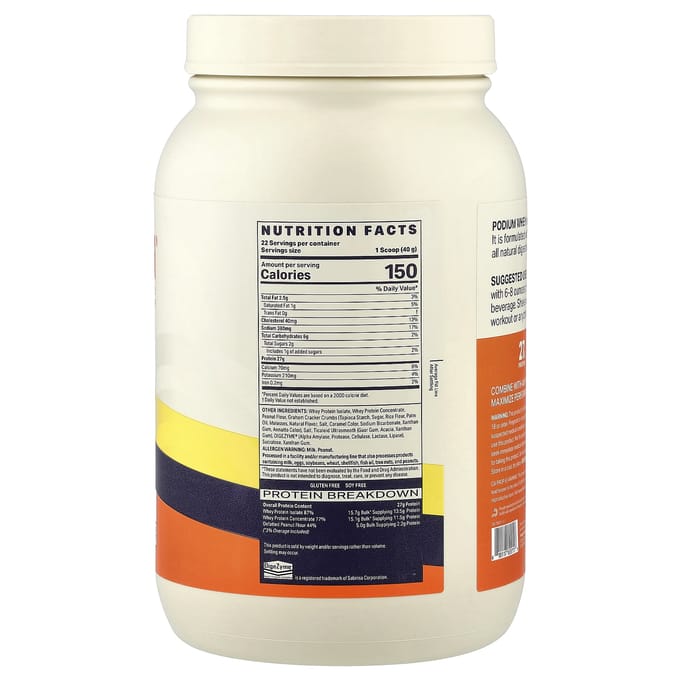 Podium Nutrition, Wei Eiwitpoeder, Pinda Boter Crunch, 880g (1,94 pond)