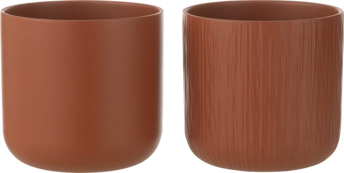 J-Line bloempot Gen - keramiek - bruin - large - 2 stuks - Ø 18.5 cm