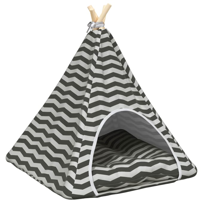 vidaXL Dieren teepee met kussen Wit en Grijs 60 x 60 x 70 cm Polyester