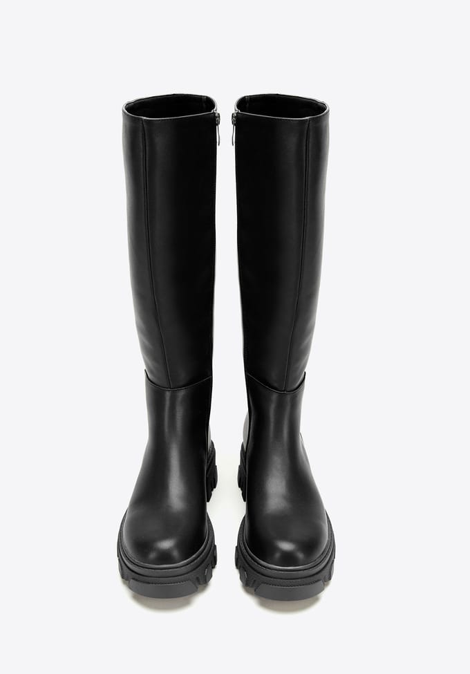 Wittchen Dames leren laarzen met dikke zool en rits, zwart, natuurlijk leer