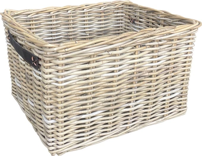 Open Rotan Mand Leder - 30x26xH20 cm - Kastmand
