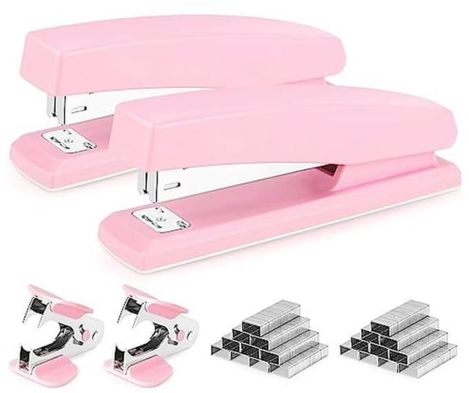Desktop Nietmachine - 2 Stuks - Capaciteit 25 Vel - Inclusief 2000 Nietjes en 2 Nietverwijderaars - Roze