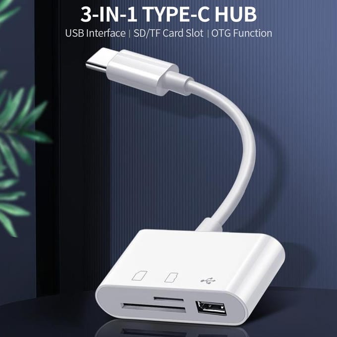 3-in-1 Type-C Hub Type-C naar USB2.0 + SD +TF-adapter voor Type-C-apparaten OTG-geheugenkaartlezer voor wit