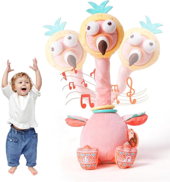 Zingend Pluche Speelgoed - Dansend Dier - Kinderentertainment - Neem Stem Op - 35cm Hoog - Flamingo Roze