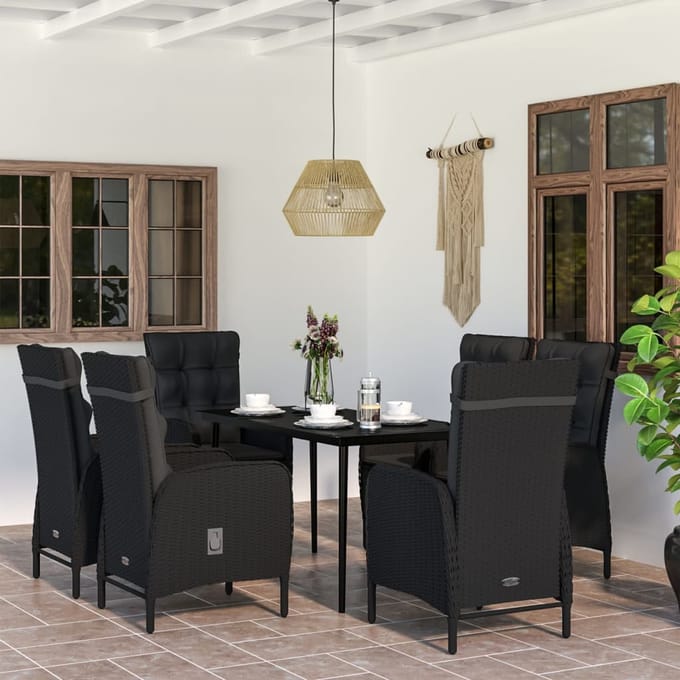 vidaXL - 7-delige - Tuinset - met - kussens - zwart