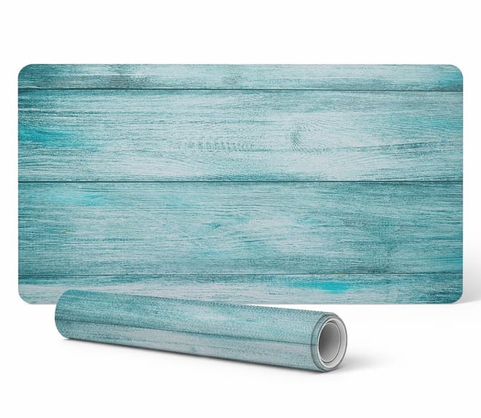Gaming bureauonderlegger met print, houten pastelkleurige planken, 90x45 cm