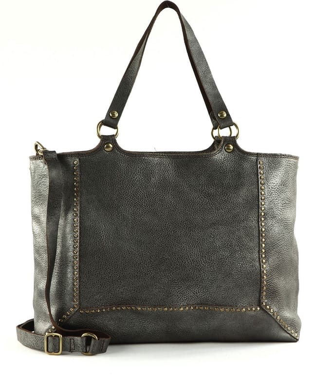 CAMPOMAGGI Leren Schoudertas Hasni Shopping Bag Antracite Antraciet