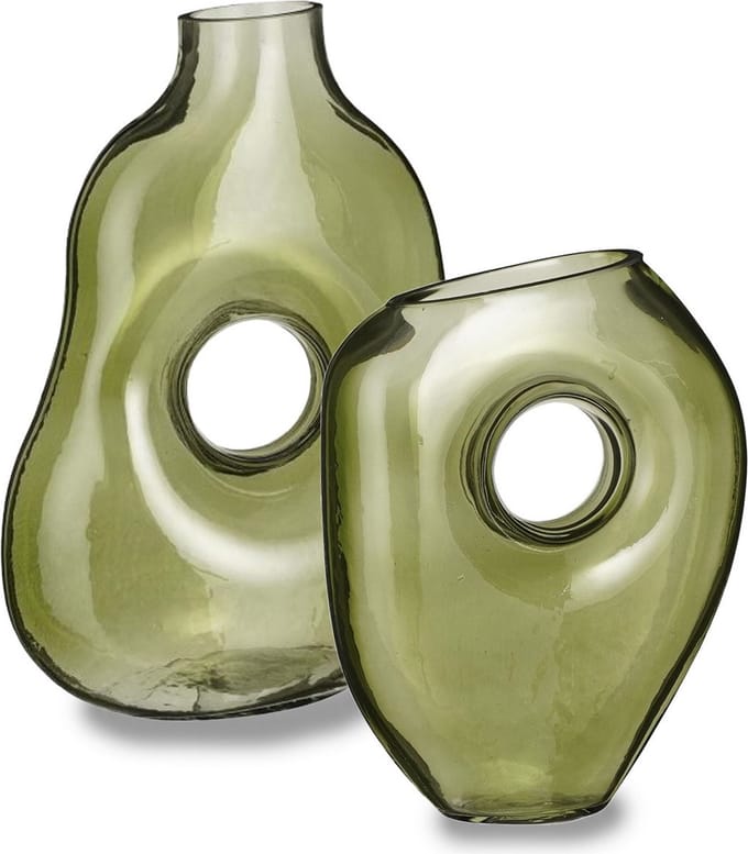 Mica Decorations Bloemenvazen Jay - 2-delig - groen transparant glas - decoratieve vaas