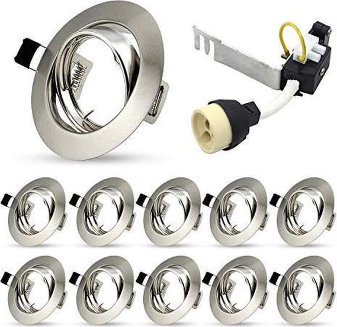 Lot de 10 spots - Raccord GU10 - Encastré rond - Aluminium chromé mat -