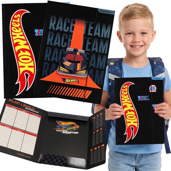 Hot Wheels Schoolmap met elastiek A4 voor jongens, voor documenten, tekeningen, leermiddelen