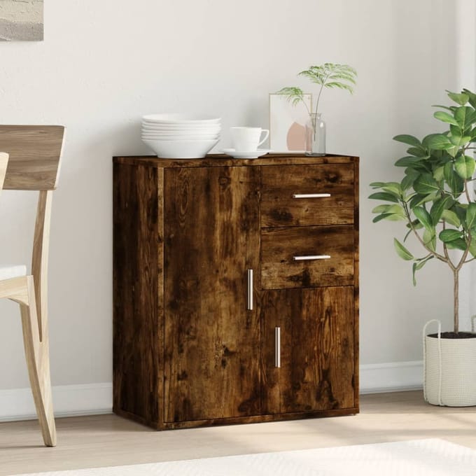 vidaXL - Dressoir - 60x31x70 - cm - bewerkt - hout - gerookt - eikenkleurig