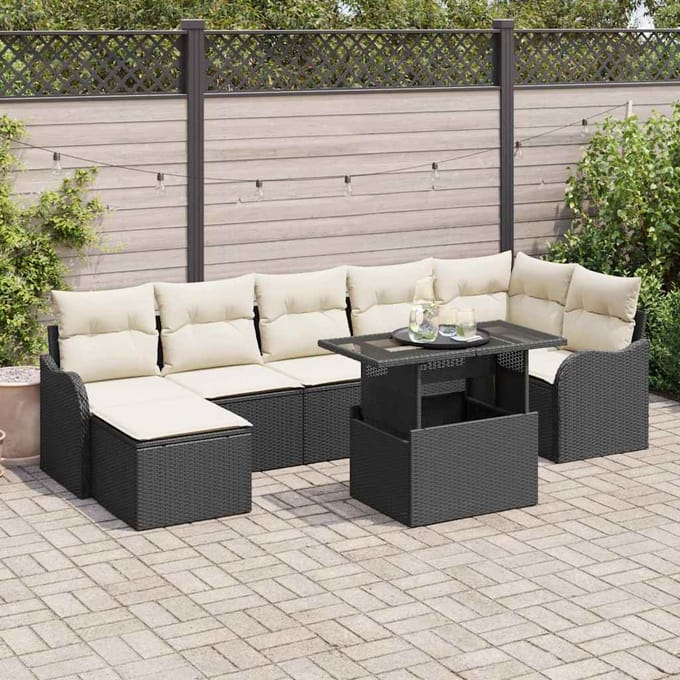 vidaXL - Tuinbank - Set - 8 - st - Zwart - [Synthetisch]: - Poly - Riet