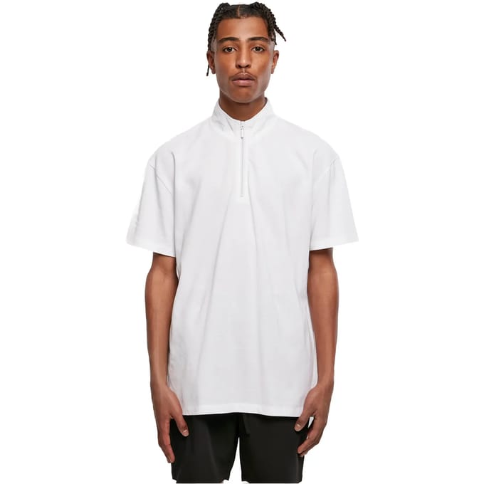 Urban Classics - Boxy Zip Pique Polo shirt - XXL - Wit