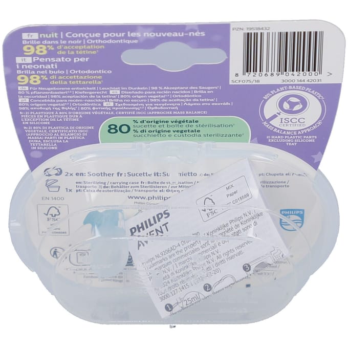 Philips Avent Ultra Start Night – Glow-in-the-dark siliconen fopspeen – 0-2 mnd – 2 stuks - SCF075/18