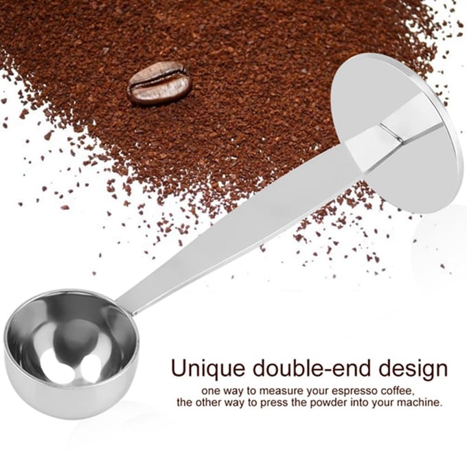 Dual purpose Stainless Steel Tamping Measuring Coffee Bean Powder Spoon Scoop white