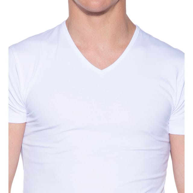Slater 6600 - Stretch 2-pack T-shirt V-hals korte mouw wit S 95% organisch katoen 5% elastan