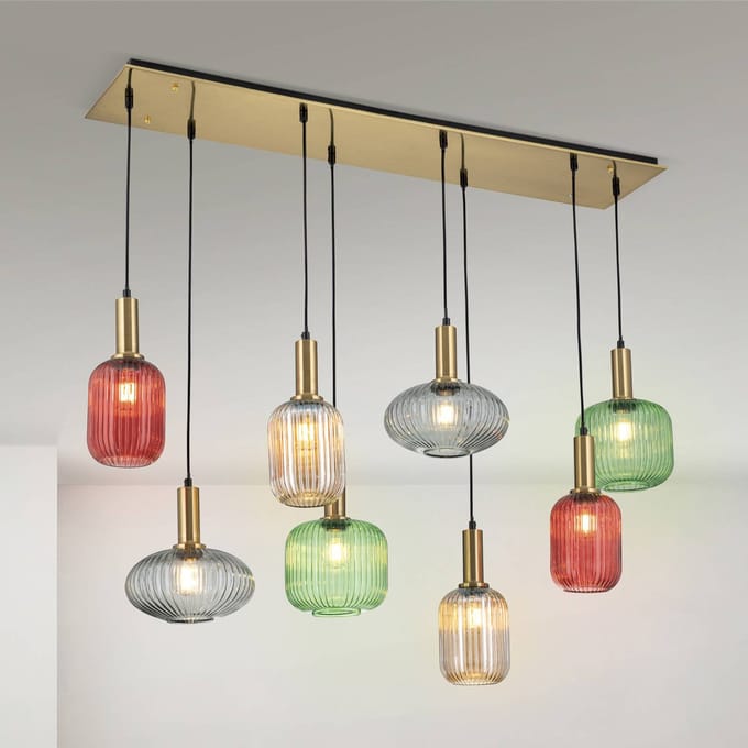 ORION Carneval hanglamp, kleurrijk, lengte 140 cm, glas, 8-lamps.