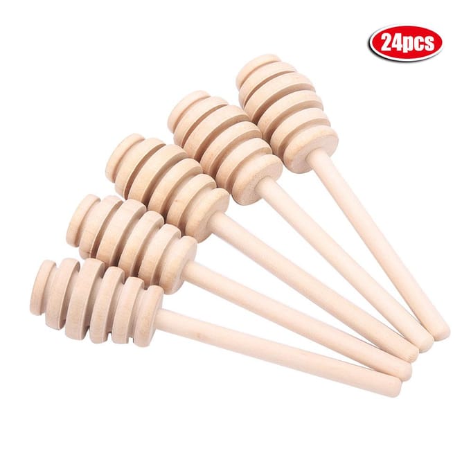 24 stuks houten honing druppelaar stok server jam siroop druppelaar roerstaaf keuken gadgets (8 cm)