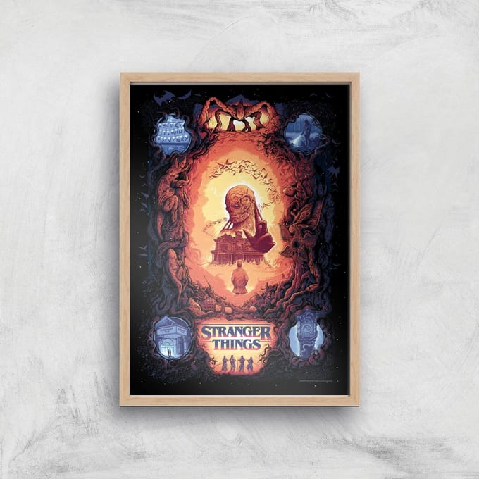 Stranger Things x Alex Hovey Vecna Illustration Giclee Art Print - A3 - Wooden Frame