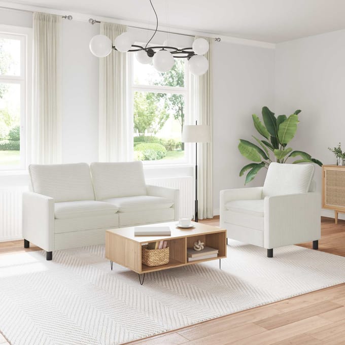 vidaXL - Bankstel - 2 - st - Crèmekleurig - Polyester