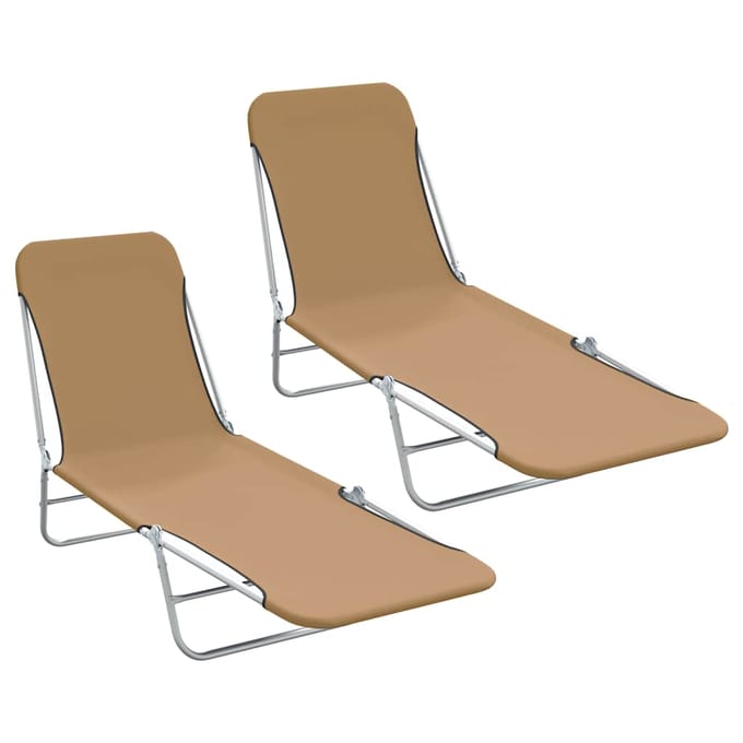 vidaXL - Ligbedden - inklapbaar - 2 - st - staal - en - stof - taupe