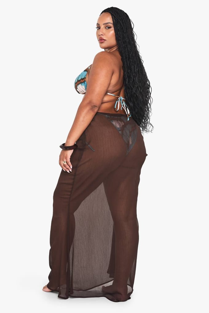 boohoo Dames Plus Strandwear Essentials Maxi Rok | Chocolate | Maat: 18