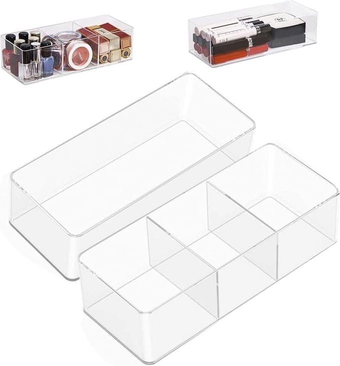 Make-up organizer voor lade - 2-delig, transparant, kunststof, 23 x 9 x 6 cm