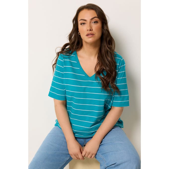 Yours Tshirt Met Korte Mouwen En Turquoiseblauwe Strepen Size 42