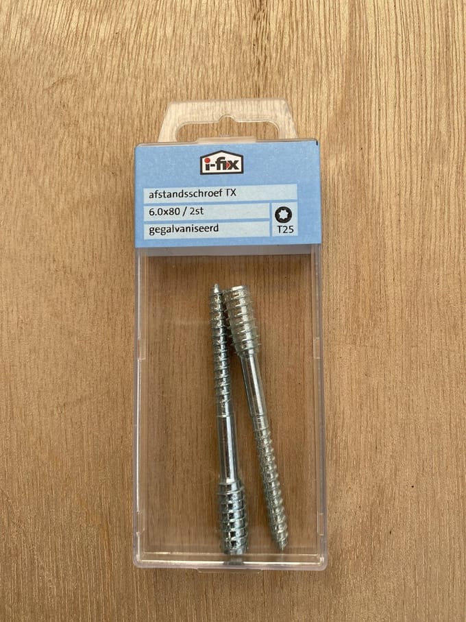 Afstandsschroef. 6.8 x 80mm. lang. Torx-T30. Verzinkt. 2 stuks. Ifix.