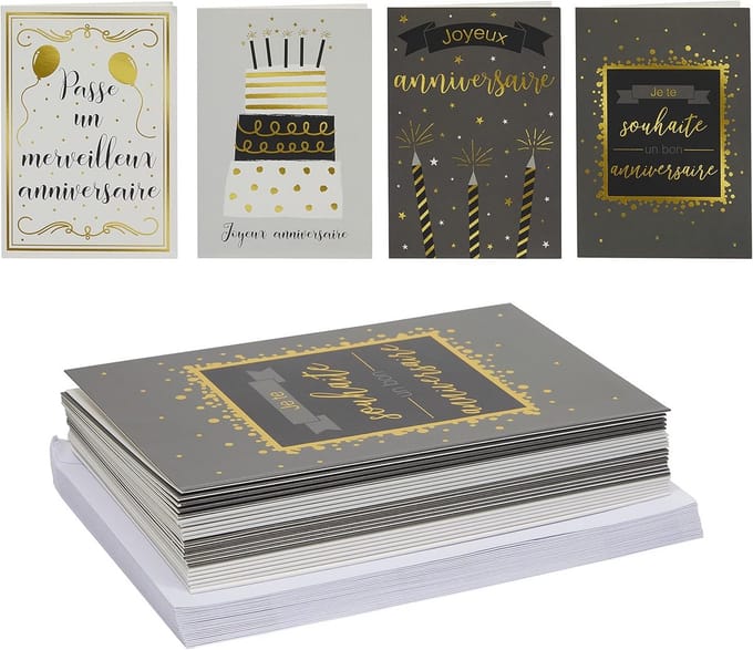 Set van 24 Kerstkaarten met Gouden Accent en Enveloppen