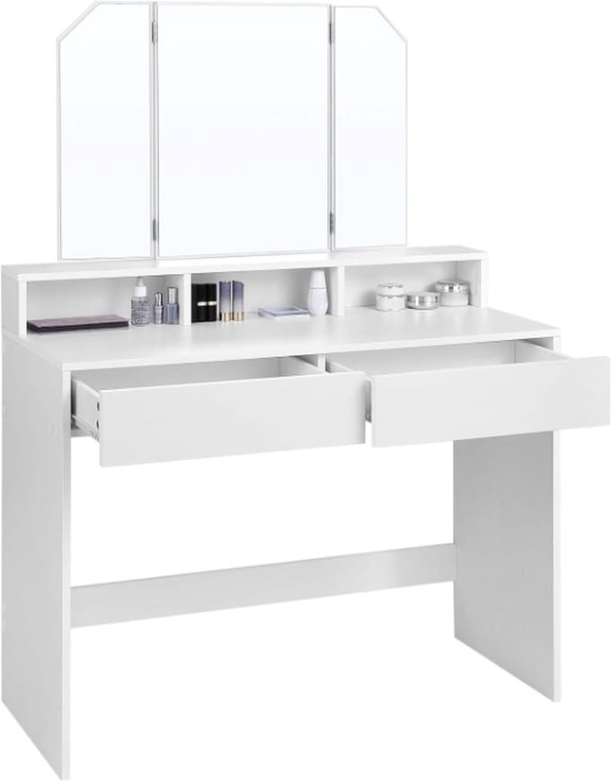 MIRA Home - Kaptafel - Make up tafel met spiegel - Spaanplaat - Wit - 40x100x142