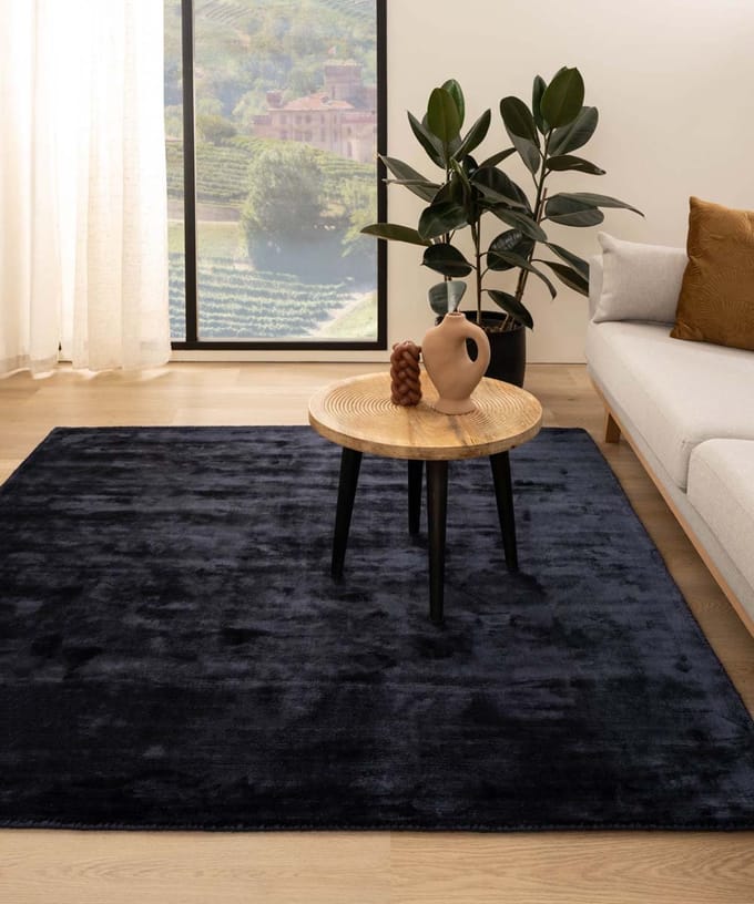 Viscose vloerkleed vierkant - Pearl marineblauw 200x200