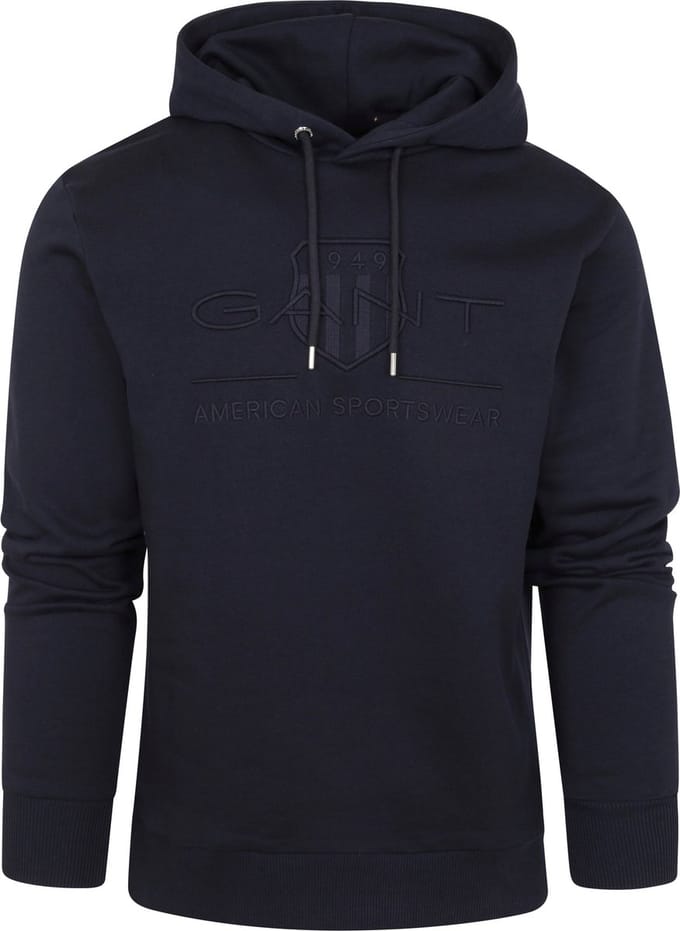 Gant - Hoodie Tonal Shield Donkerblauw - Heren - Maat 3XL - Regular-fit