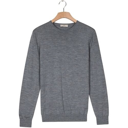 Thomas Maine Trui Crew Neck Pullover Single Knit Merino Wool Light Denim / male