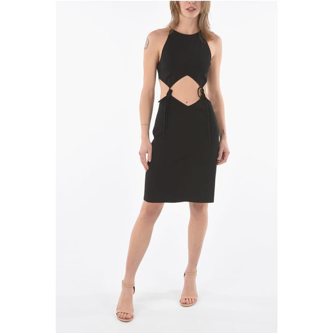 Mini-jurk met uitsparingen en veters in zwart