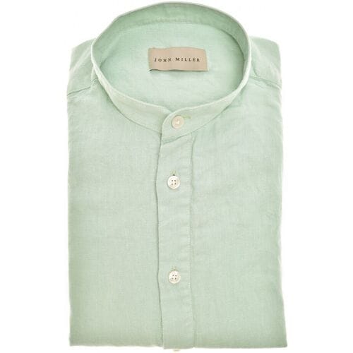 John Miller Overhemd Loose Solid Color Cotton Linnen Licht Groen / male