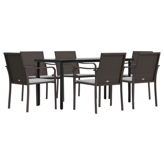 vidaXL - 7-delige - Tuinset - met - kussens - poly - rattan - en - staal