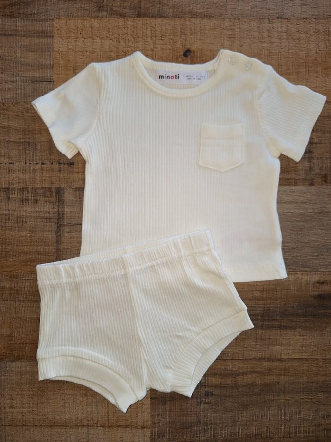 Minoti - rib setje - off-white - summer set - maat 56/62
