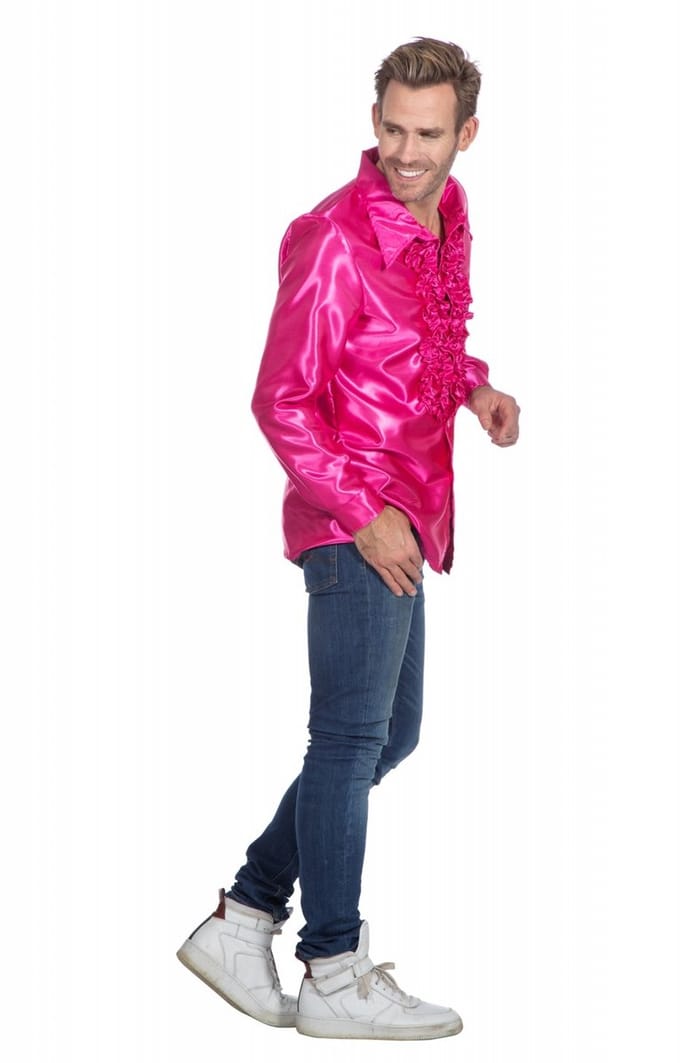 Ruchesblouse satijn cyclaam - Maat 56