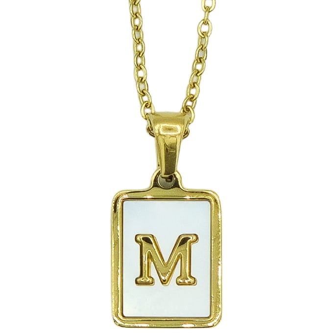 Initiaal Ketting - Letter M in Parelmoer hanger - Premium staal goud