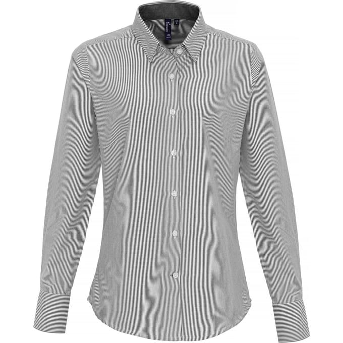 Premier Vrouwen/dames Katoen Rijke Oxford Stripe Blouse (Wit/Grijs)